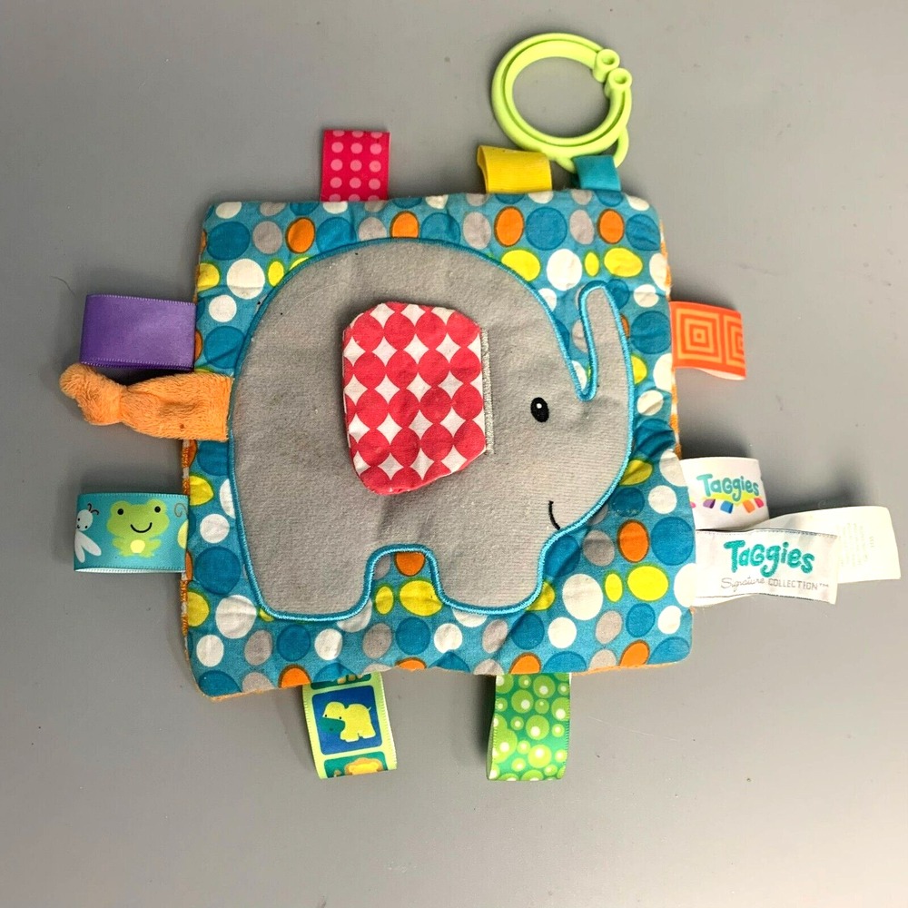 Taggies Signature Collection Elephant Sensory Crinkle Square Baby Toy Blue